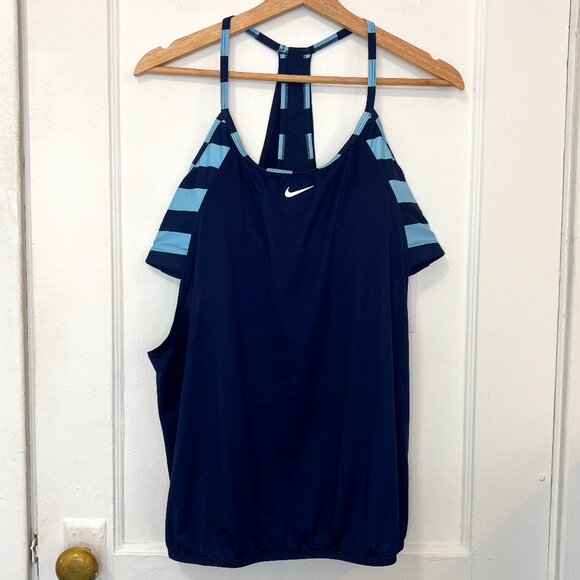 NWT Nike Women's Navy Striped Racerback Layered Tankini Swimsuit Top, Size XL - Picture 2 of 13